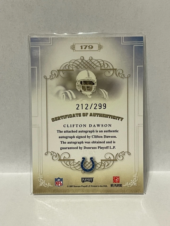 2007 Playoff National Treasure Autograph AUTO #179 CLIFTON DAWSON - Image 2 of 2