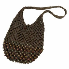 Vintage Handcrafted Crocheted Net Purse w/ Multicolored Beads Mermaid Handbag