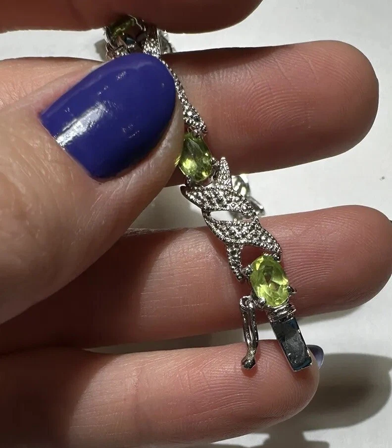 FAS Firmato Peridoto Verde Strass Argento Sterling 7 " Xx Braccialetto Tennis - Immagine 2 di 4