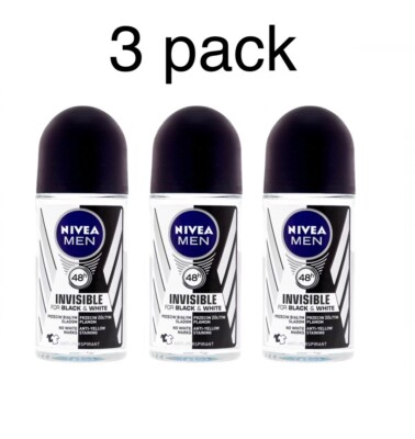 3 x NIVEA MEN BLACK&WHITE INVISIBLE roll-on deodorant for men, 50ml / 1.7 fl.oz