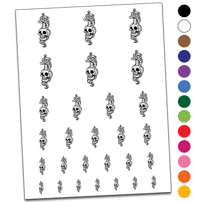 Skull with Dagger and Snake Temporary Tattoo Water Resistant Set