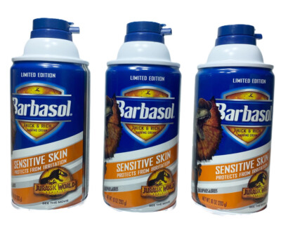 3 Barbasol Shaving Cream Sensitive Jurassic World Dilophosaurus HTF Limited 