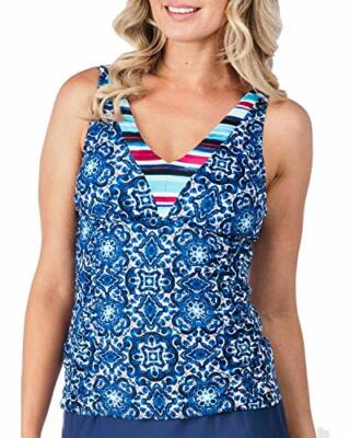 $55 The Ocean Blue Multi Colorblocked Neck Viva La Frida Printed Tankini Top S