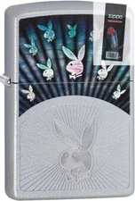 Zippo 49002 Playboy Bunny Logo Auto Engraved Lighter + FLINT PACK