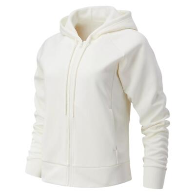 NEW BALANCE DAMEN RELENTLESS TECH FLEECE FULL ZIP HOODIE OFF WHITE BEQUEM NEU