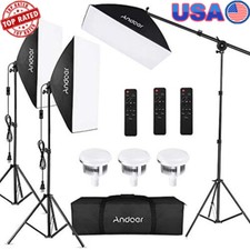 Professional Photography Lighting Kit Softbox LED Light Stand Boom Arm Remote US