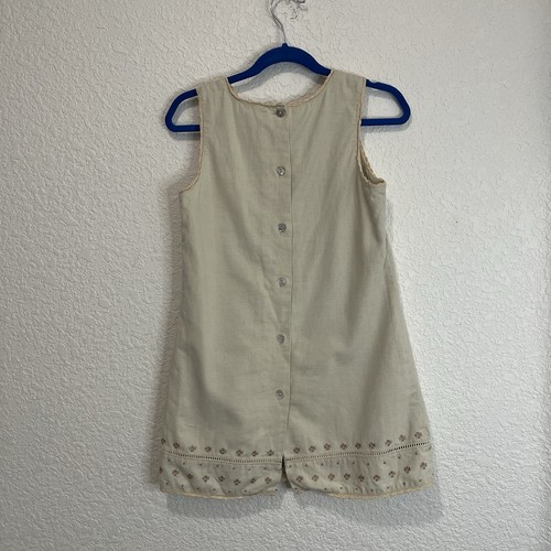 Country for Kids Tan Linen Blend Embroidered Sleeveless Dress Girls Size 5/6 - Picture 6 of 11