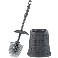 Superio Wicker Style Toilet Bowl Brush and Holder Grey , Durable Toilet Brush