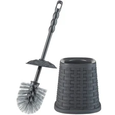 Superio Wicker Style Toilet Bowl Brush and Holder (Grey), Durable Toilet Brush