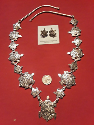Navajo LLOYD BECENTI Turtle Storyteller Necklace Earrings 30'' HUGE Ornate Fancy