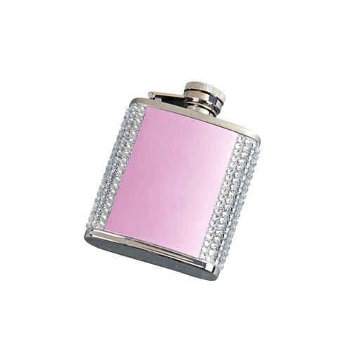 Fiaschetta Tascabile Rosa Con Cristalli Bianchi: Acciaio Inox, 5.5 Once, Perfetta Per Happy Hour - 2