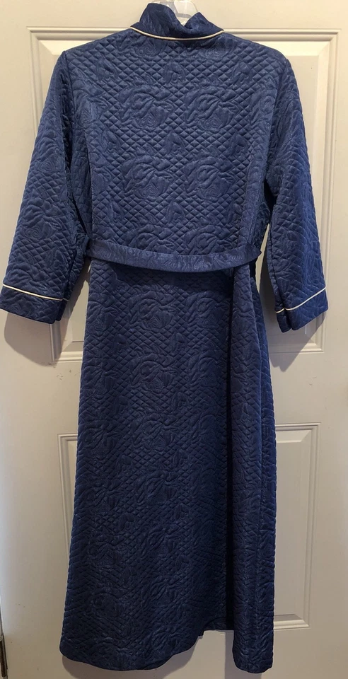 De Colección Años 70 Azul Satinado Acolchado Bata Casa Abrigo Envolvente Corbata Talla Mediana Hecho en EE. UU. Foto 2 de 4