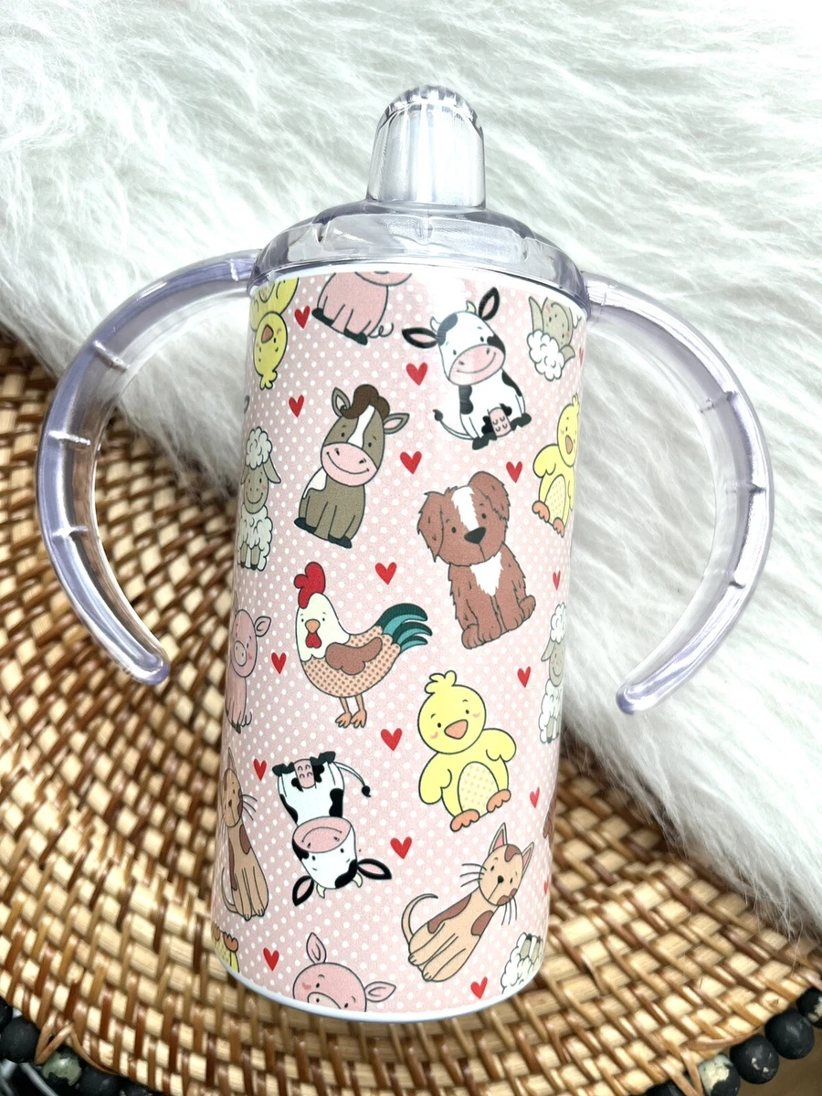 Kids Cute Farm Animal Pink Sippy Cup/ Toddlers Tumbler 12 Oz