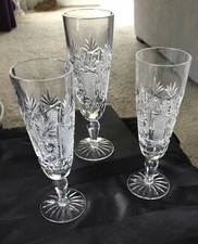 Cristallerie Lorraine Champagne Flutes Fancy Faceted Cut Crystal Tall Set OF 3