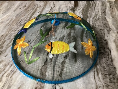 VTG Mesh Picnic Food Cover Hand Woven 1960 s/70 s Fish & Flowers