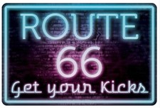 US Blechschild "Route US get your kicks Neon " 20x30  motivgeprägt neu + ovp