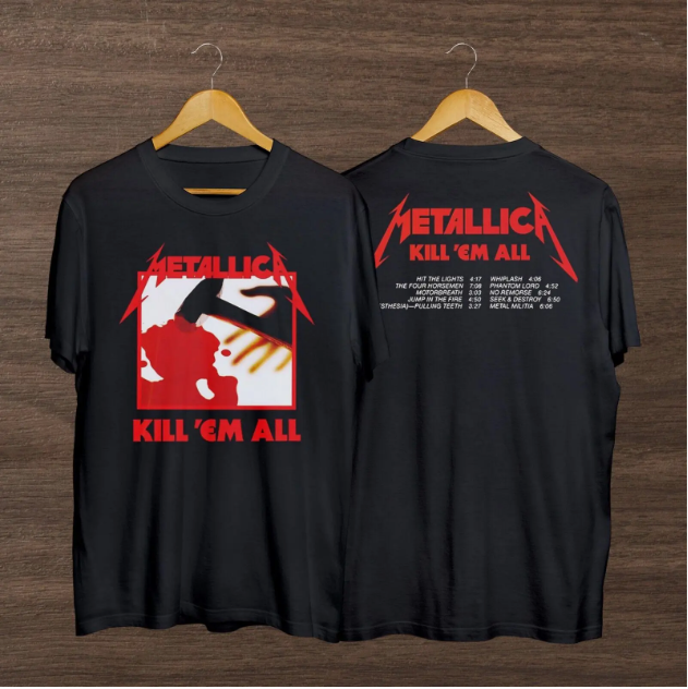 Vintage Metallica Kill Em All Album Track List Rock Band Tee