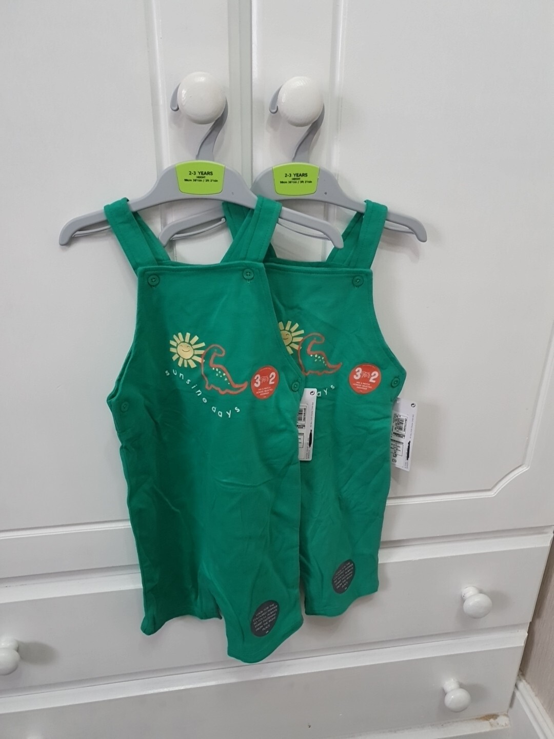 M&S Bundle Green Dungarees Playsuit 2-3yrs Cotton Unisex Summer X2 Twins