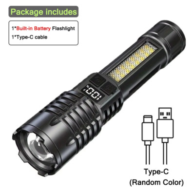 High Power Rechargeable LED Flashlight Telescopic Zoom Built-In Battery Led Flas