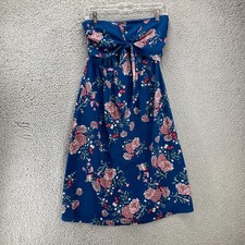 Trixxi Floral Strapless Fit & Flare Dress S Under Boob Cut Out Midi Blue Cruise