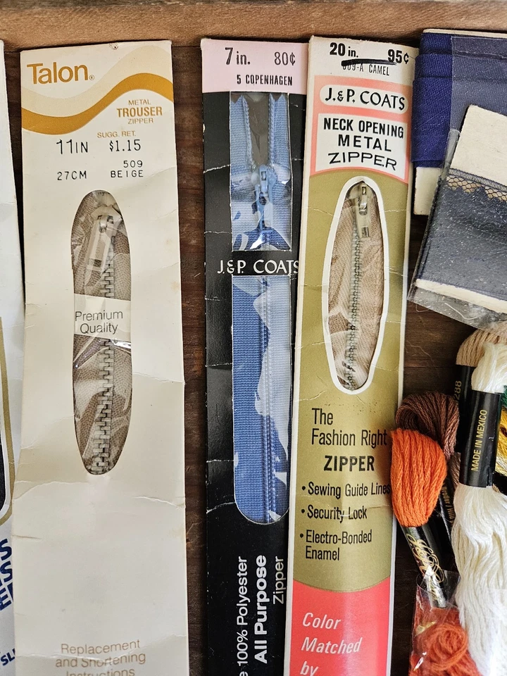 Vtg 80s Sewing Notions Lot 6 - NEW Heavy J & P Coats & Talon Zippers + MORE  - Image 3 of 4