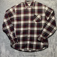 Weatherproof Vintage Shirt Sz L Grunge Burgundy White Plaid Button Down Flannel