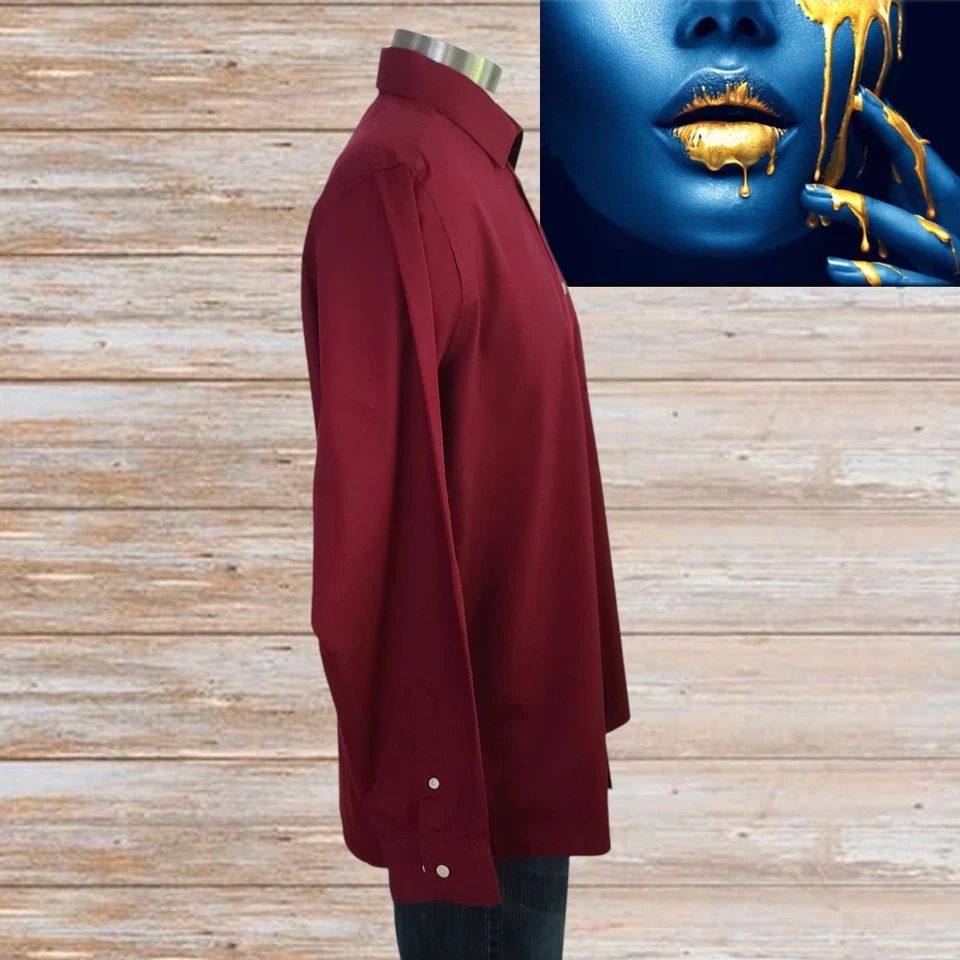 David Taylor Button Up Shirt Mens Long Sleeve Casual Burgundy 16.5 - Image 4 of 4