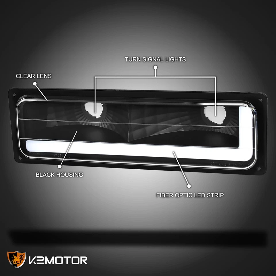 Fits 88-98 Chevy GMC C10 C/K Truck LED Strip Tube Black Bumper Lights Left+Right - Image 3 of 4