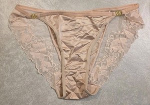 Sexy Satin String Bikini Lace Satin Back Panties Beige  XL