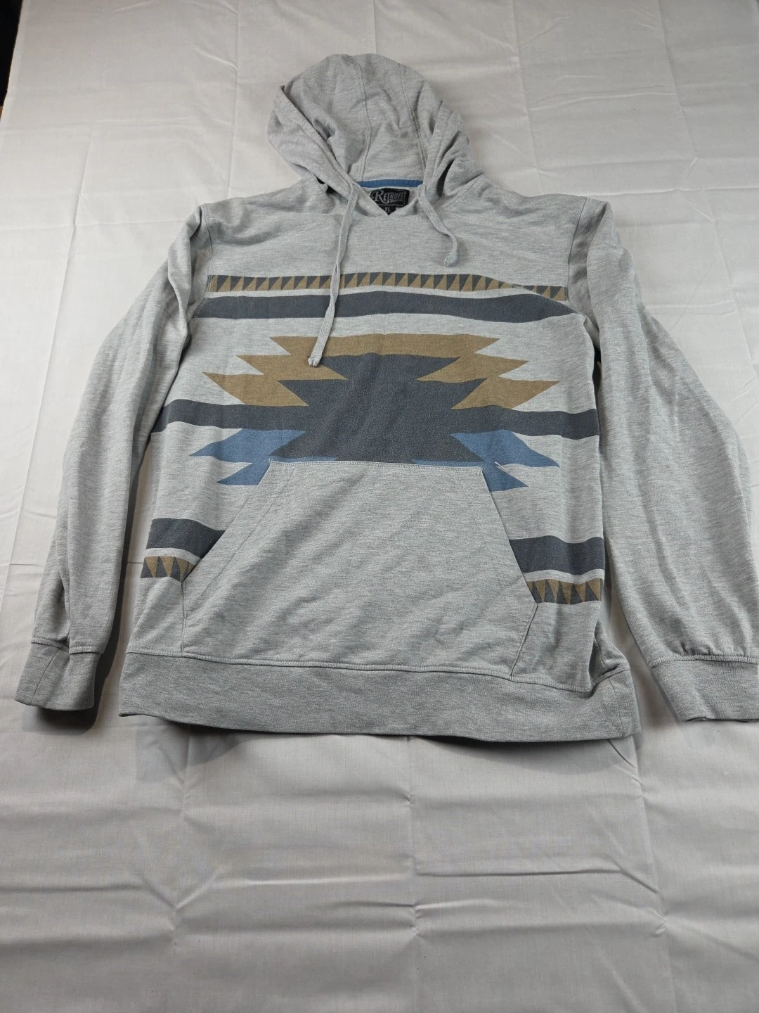 Retrofit Men's Pullover Hoodie Size XL Graphic Geometric Print Lightweight Gray