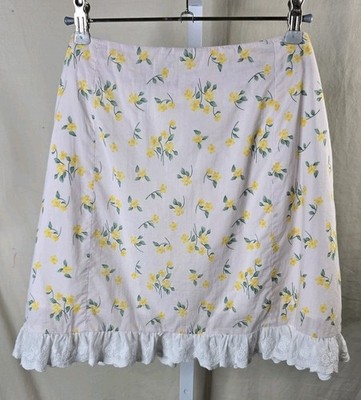 Emory Park Yellow Daffodil Floral Skirt Lace Trim Women s XL Excellent Condition