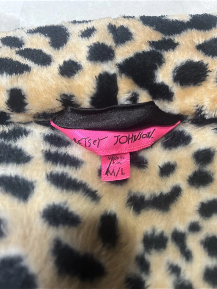 Betsey Johnson Bata Leopardo Lujo Felpa Con Capucha Animal Bolsillos Cinturón Mujer’s M/L Foto 2 de 4