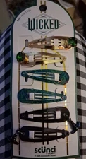NEW SCUNCI BY CONAIR X WICKED 6-PIECE SNAP HAIR CLIPS GREEN RHINESTONES & CHARMS