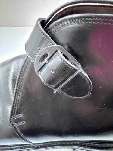 Mens Vintage Hanover Black Monk Strap Leather Ankle Boots 11.5 Hypalon Sole - Picture 6 of 10