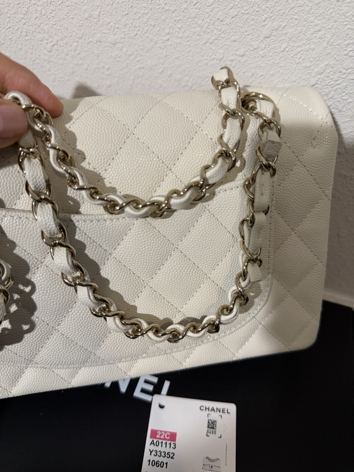 22C Chanel Classic Small Double Flap in White Caviar Champagne Gold Hardware image 5