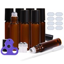 10ml Amber Glass RollOn Bottles Stainless Steel Roller Ball 8 Piece Essential O