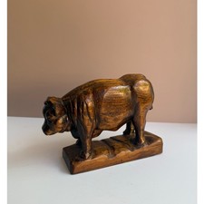 Vintage Hand Carved Wooden Cow Figurine  Farmhouse Rustic Country Cottage Shelf