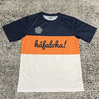 Hafaloha Shirt Adult Large Blue White Short Sleeve Performance Guam Hawaii Tee