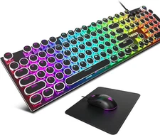 Typewriter Mechanical Gaming Keyboard and Mouse Combo, Rainbow RGB Backlit Wired