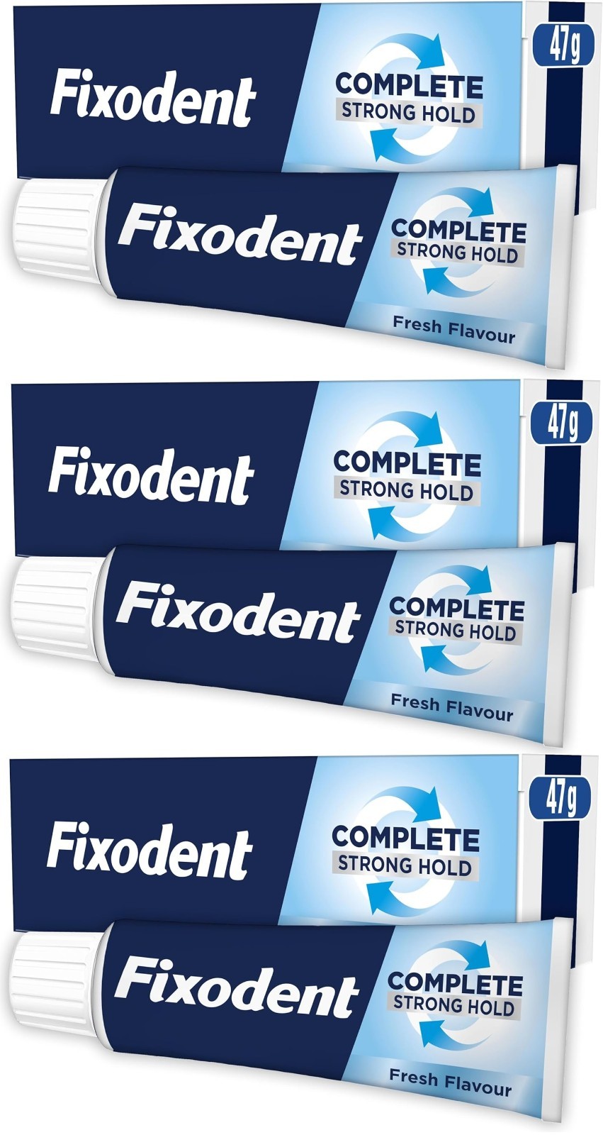 3 x Fixodent Complete Denture Adhesive Cream Fresh Flavour Strong Hold