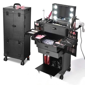 BYOOTIQUE Rolling Makeup Case Cosmetic Lights Mirror Lockable Wheel Trolley
