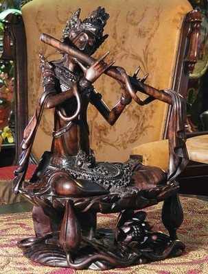 Rare Balinese Heavy Rosewood carving of Krishna on floating lotus Perfect !