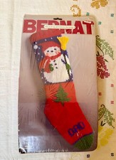 19" Bernat Knitted Stocking W00627 Snowman w/ Broom New in Package 1987 Sealed
