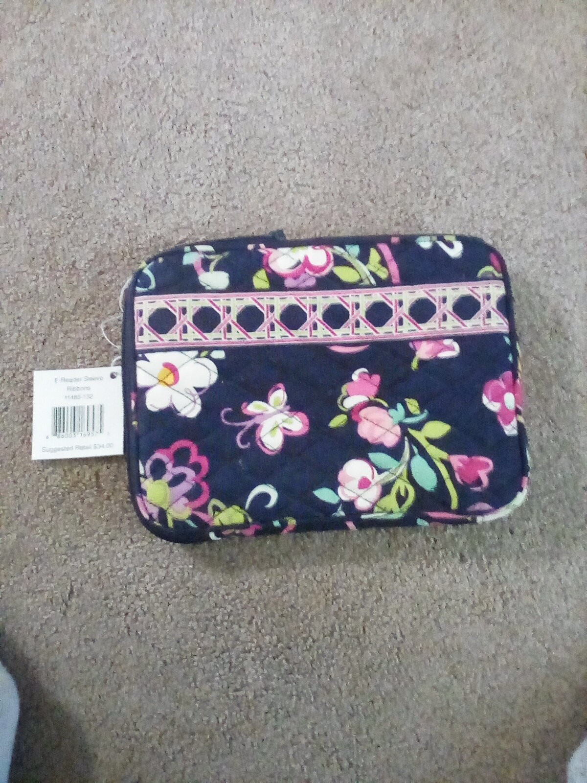 Vera Bradley iPad-Tablet eReader Sleeve Case Zip Cover Quilt Ribbons Pattern-image
