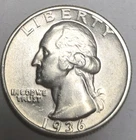 1936 Washington Silver Quarter. Nice Uncirculated Coin.