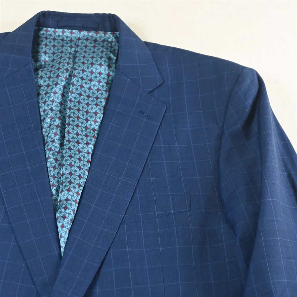 Chaqueta Pantalones Traje A Medida 48L 40x26 Azul Ventana Lana Para Hombre Foto 3 de 4