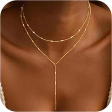 Lariat Gold Necklace for Women, Dainty Long Necklace 14K Gold Plated Y-Shaped Ne