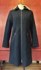IBEX Merino Wool Zip Front Mid-Length Jacket Coat, Collar, Black, W's Sz Medium
