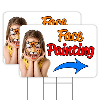 Face Painting Arrow 2 Pack Double-Sided Yard Signs 16'' x 24'' with Metal Stakes (