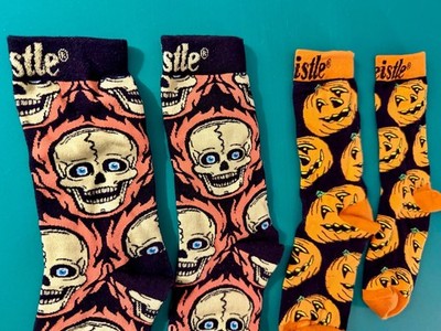 Creepy Co. Beistle Flaming Skull & Jack O Lantern Pumpkin Halloween Socks Spooky